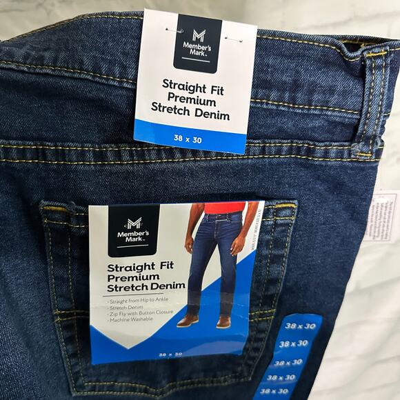 Members Mark Mens Dark Wash Straight Fit Denim Jeans, Size 38x30, NWT - Picture 3 of 6
